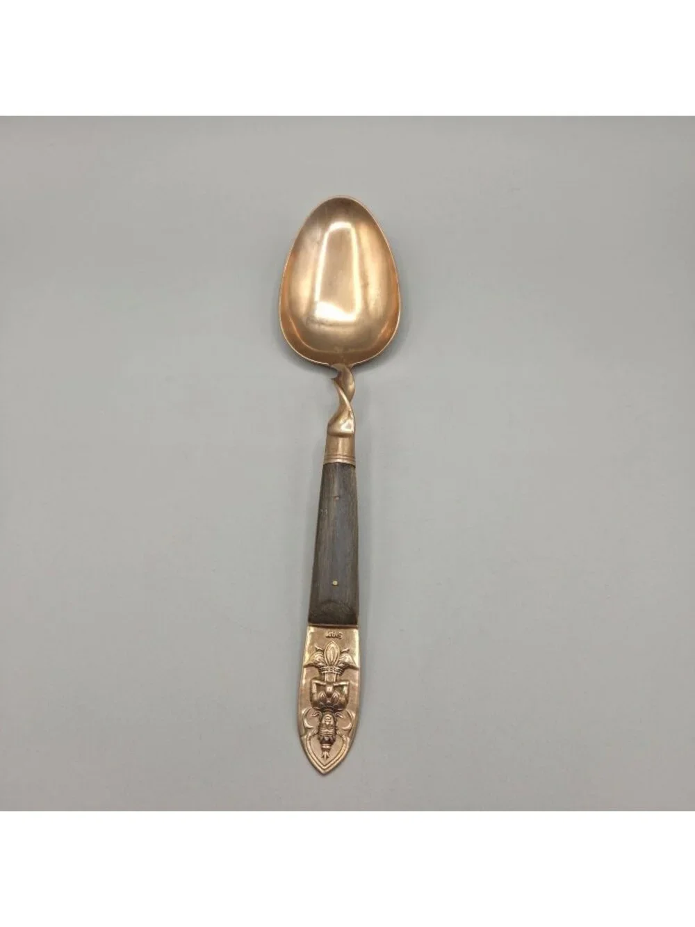 Vintage Siam Brass Rosewood Serving Spoon Twisted Handle Design Ornate Engraved